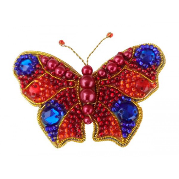 АБН-020 Брошка Метелик (червоно-синя). А-строчка. Набір для вишивки бісером