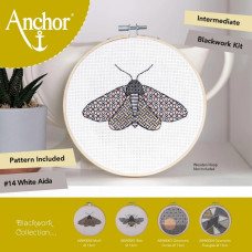ABW0002 Anchor Набір для вишивки рахунковим хрестиком - Блекворк: Метелик Blackwork: Moth 13x13 см, Aida 14