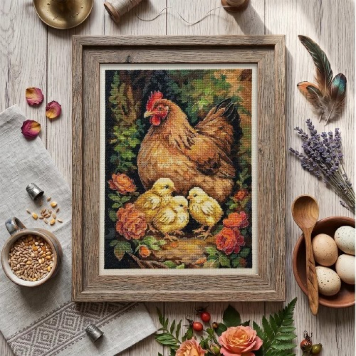 AH-326 Абрис Арт Набір для вишивки рахунковим хрестиком - Курка на подвір'ї 23x30 см, Aida 14 ct (АН-330)
