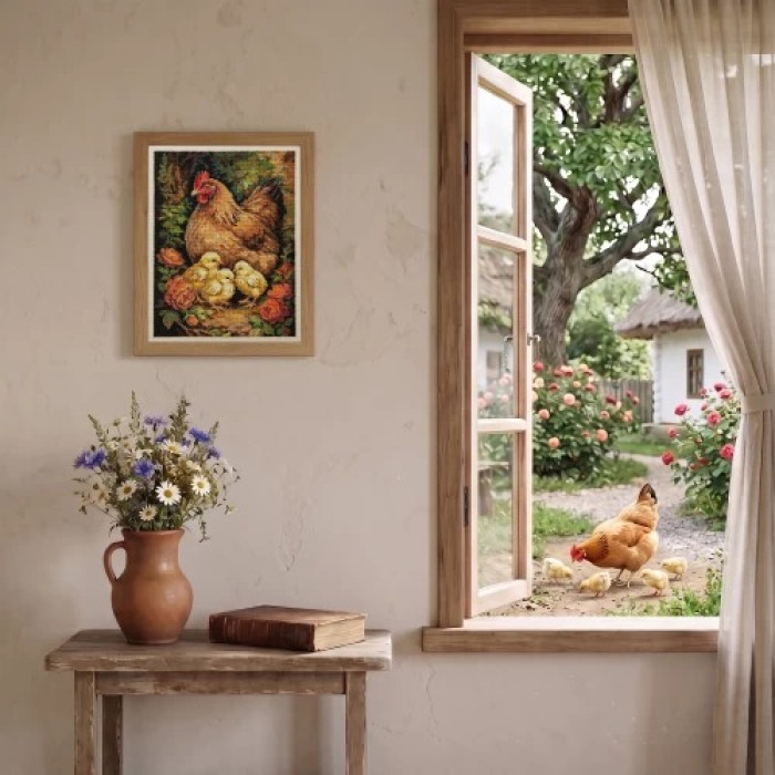 AH-326 Абрис Арт Набір для вишивки рахунковим хрестиком - Курка на подвір'ї 23x30 см, Aida 14 ct (АН-330)