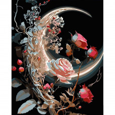 AH1004 Місяць у трояндах, на чорному фоні 40x50 см. Strateg. Картина за номерами (Стратег)