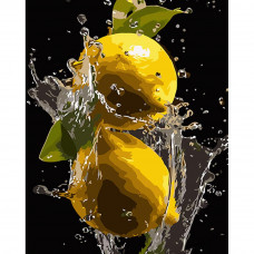 AH1008 Яскраві лимони, на чорному фоні 40x50 см. Strateg. Картина за номерами (Стратег)