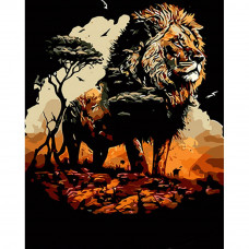 AH1022 Король лев, на чорному фоні 40x50 см. Strateg. Картина за номерами (Стратег)