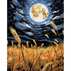 AH1066 Пшениця серед зоряного неба, на чорному фоні 40х50 см. Strateg. Картина за номерами (Стратег)