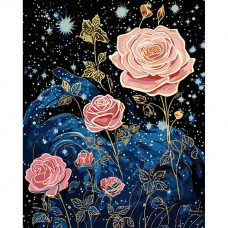 AH1071 Зоряні троянди, на чорному фоні 40х50 см. Strateg. Картина за номерами (Стратег)