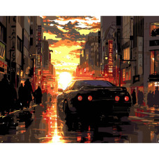 AH1178-17 Strateg Картина за номерами - Авто на заході 40x50 см (на чорному фоні, Стратег)