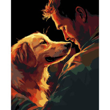 AH1181-19 Strateg Картина за номерами - Людина і пес 40x50 см (на чорному фоні, Стратег)