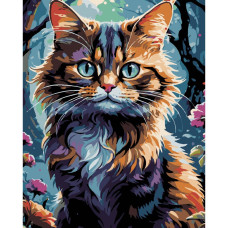 AH1182-19 Strateg Картина за номерами - Кіт в саду 40x50 см (на чорному фоні, Стратег)