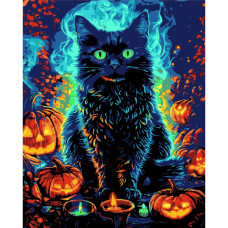 AH1183-12 Strateg Картина за номерами - Кіт у Гелловін 40x50 см (на чорному фоні, Стратег)