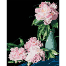 AH1186-18 Strateg Картина за номерами - Рожеві півонії 40x50 см (на чорному фоні, Стратег)