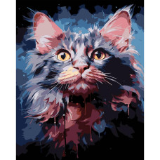 AH1199-17 Strateg Картина за номерами - Акварельий кіт 40x50 см (на чорному фоні, Стратег)