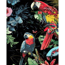 AH1201-19 Strateg Картина за номерами - Яскраві папуги 40x50 см (на чорному фоні, Стратег)