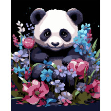 AH1203-17 Strateg Картина за номерами - Весняна панда 40x50 см (на чорному фоні, Стратег)