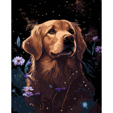 AH1207-17 Strateg Картина за номерами - Ретривер у квітах 40x50 см (на чорному фоні, Стратег)