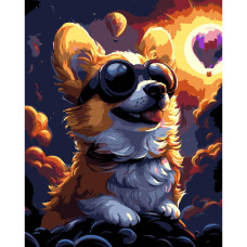 AH1212-19 Strateg Картина за номерами - Коргі в окулярах 40x50 см (на чорному фоні, Стратег)