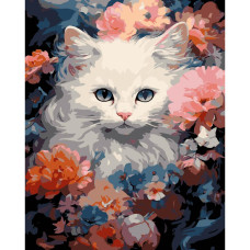 AH1214-19 Strateg Картина за номерами - Біла кішка 40x50 см (на чорному фоні, Стратег)