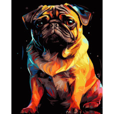 AH1223-19 Strateg Картина за номерами - Яскравий мопс 40x50 см (на чорному фоні, Стратег)