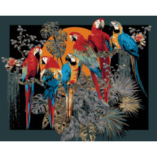 AH1230-19 Strateg Картина за номерами - Зграя папуг 40x50 см (на чорному фоні, Стратег)
