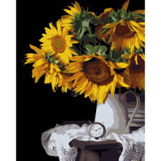 AH1232-17 Strateg Картина за номерами - Букет соняшників 40x50 см (на чорному фоні, Стратег)