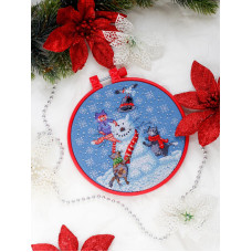 AHM-026 Котик-сніговик. 15x15 см. Абрис Арт. Набір для вишивки хрестиком на Aida 14