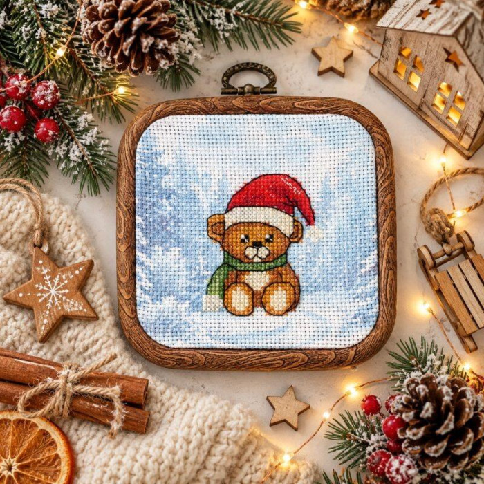 AHME001 Абрис Арт Набір для вишивки рахунковим хрестиком - Магія зими 10x10 см, Aida14 (канва з фоном)