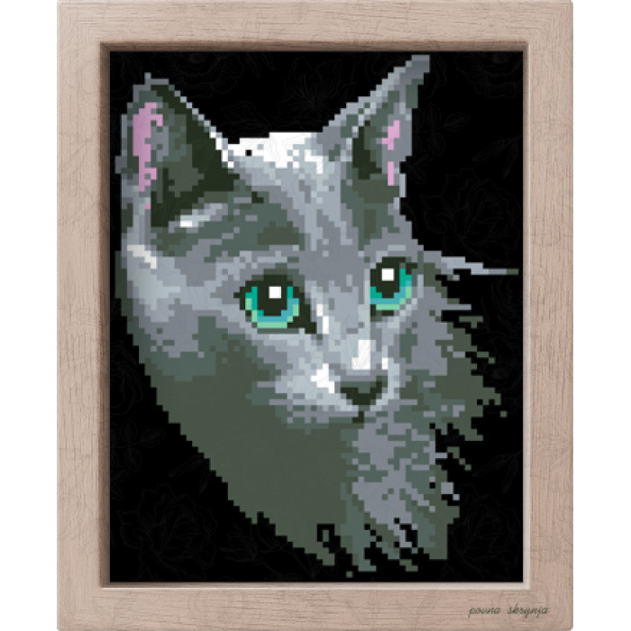 АМ 3531 Сірий кіт. Повна Скриня. Канва з нанесеним малюнком