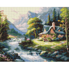 AMO20002 Ideyka Алмазна мозаїка - Будиночок у горах 40х50 см (круглі, на підрамнику, АМО-20002) ©art_selena_ua