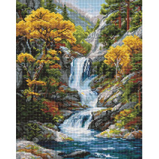 AMO20004 Ideyka Алмазна мозаїка - Під водоспадом осені 40х50 см (круглі, на підрамнику, АМО-20004) ©art_selena_ua