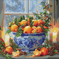 AMO20007 Ideyka Алмазна мозаїка - Цитруси у вазі 40х40 см (круглі, на підрамнику, АМО-20007) ©art_selena_ua