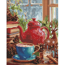 AMO20016 Ideyka Алмазна мозаїка - Зимова атмосфера вдома 40х50 см (круглі, на підрамнику, АМО-20016) ©art_selena_ua