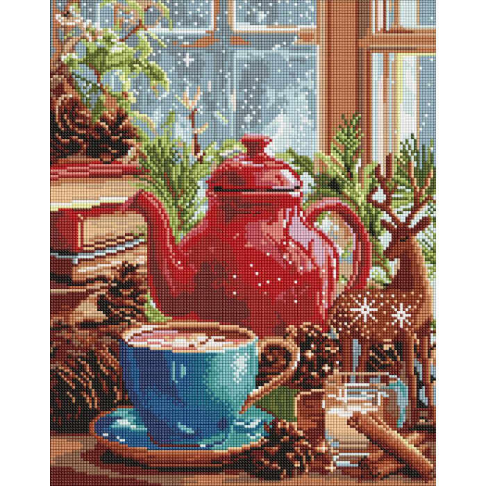 AMO20016 Ideyka Алмазна мозаїка - Зимова атмосфера вдома 40х50 см (круглі, на підрамнику, АМО-20016) ©art_selena_ua