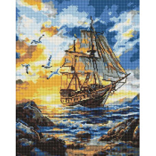 AMO20018 Ideyka Алмазна мозаїка - Птаxи над вітрилами, 50x40 см (круглі, на підрамнику AMO20018) ©art_selena_ua