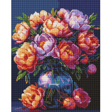 AMO20028 Ideyka Алмазна мозаїка - Букет півоній 40х50 см (круглі, на підрамнику, АМО-20028) ©art_selena_ua