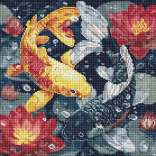 AMO20087 Ideyka Алмазна мозаїка - Життя кої 40x40 см (круглі, на підрамнику, AMO20087) ©art_selena_ua