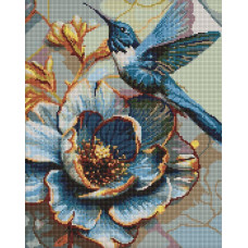 AMO20100 Ideyka Алмазна мозаїка - Колібрі на півонії 40x50 см (круглі, на підрамнику, AMO20100) ©art_selena_ua