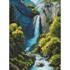 AMO20230 Ideyka Алмазна мозаїка - Водоспад у горах 30х40 см (круглі, на підрамнику, AMO20230) ©art_selena_ua