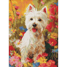 AMO20299 Ideyka Алмазна мозаїка - Песик у квітах, 30x40 см (круглі, на підрамнику AMO20299) ©art_selena_ua
