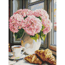 AMO20309 Ideyka Алмазна мозаїка - Яскравий букет гортензій, 30x40 см (круглі, на підрамнику AMO20309) ©art_selena_ua
