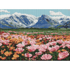 AMO20347 Ideyka Алмазна мозаїка - Гірське поле квітів, 40x30 см (круглі, на підрамнику AMO20347) ©art_selena_ua