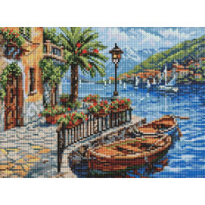 AMO20387 Ideyka Алмазна мозаїка - Човен на сонячному березі, 40x30 см (круглі, на підрамнику AMO20387) ©art_selena_ua