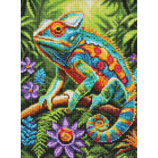 AMO20457 Ideyka Алмазна мозаїка - Барвистий лісовий хамелеон, 30x40 см (круглі, на підрамнику AMO20457) ©art_selena_ua