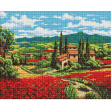 AMO20533 Ideyka Алмазна мозаїка - Макове поле біля будинку, 50x40 см (круглі, на підрамнику AMO20533) ©art_selena_ua