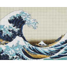 AMO7223 Велика хвиля у Канагаві ©Кацусіка Хокусай. Ideyka. Набір алмазної мозаїки на підрамнику (круглі, повна) (Ідейка АМO7223)
