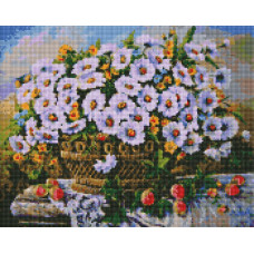 AMO7330 Літні квіти ©Олександр Закусілов. Ideyka. Набір алмазної мозаїки на підрамнику (круглі, повна) (Ідейка АМО7330)