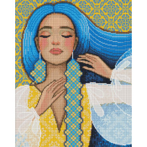 AMO7660 Вишукана українка з голограмними стразами (AB) ©mosyakart. Ideyka. Набір алмазної мозаїки на підрамнику (круглі, повна) (Ідейка АМО7660)