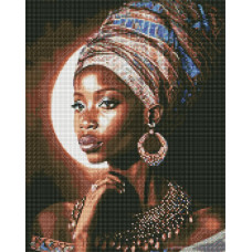 AMO7661 Африканська красуня з голограмними стразами (AB) ©art_selena_ua. Ideyka. Набір алмазної мозаїки на підрамнику (круглі, повна) (Ідейка АМО7661)
