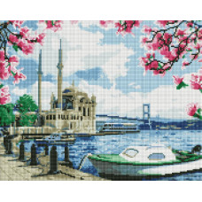 AMO7734 Яскравий Стамбул з голограмними стразами (AB). Ideyka. Набір алмазної мозаїки на підрамнику (круглі, повна) (Ідейка АМО-7734)