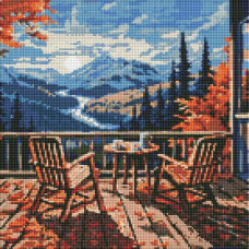 AMO7915 Ideyka Алмазна мозаїка - Сніданок у горах, 40x40 см (круглі, на підрамнику, АМО-7915) ©art_selena_ua