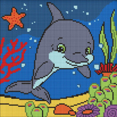 AMO8111 Ideyka Алмазна мозаїка - Добрий дельфін, 30x30 см (круглі, на підрамнику, АМО-8111) ©art_selena_ua