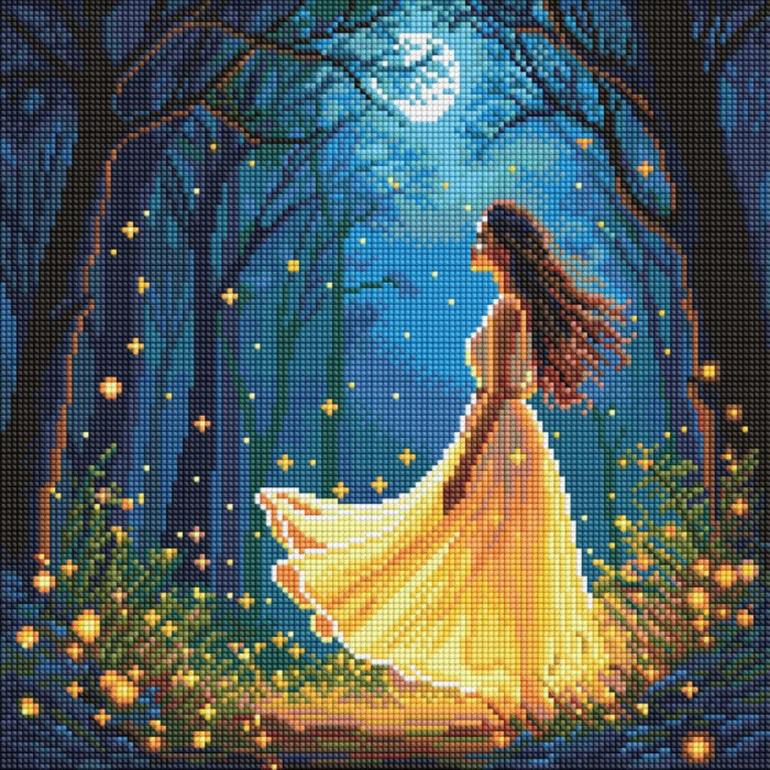 AMO8224 Ideyka Алмазна мозаїка - Дівчина серед світлячків 40х40 см (круглі, на підрамнику, АМО-8224) ©art_selena_ua